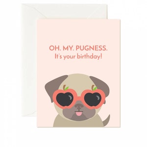 cartão de aniversário engraçado para ela, cartões de aniversário, cartão de cachorro, cartão de Pug, cartão de aniversário de Pug, cartões de aniversário de cachorro, cartão de pug fofo, cartões de aniversário de cachorrinho, aniversário