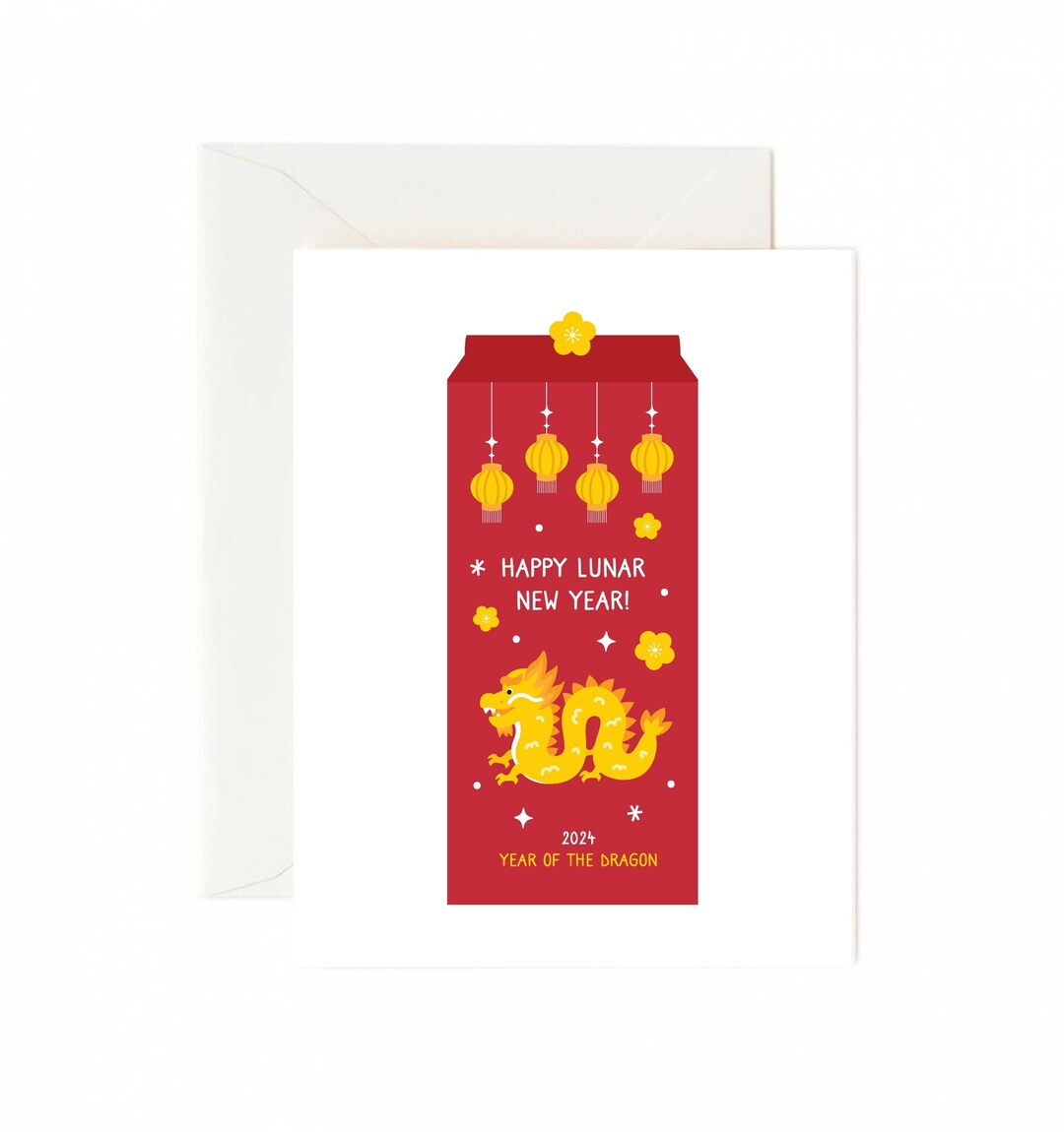 Lunar New Year Cards Dragon,happy Lunar New Year Card,chinese New Year Card,red Envelope Dragon
