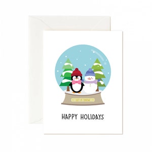 cartão de pinguim, cartão de boneco de neve, cartão de globo de neve, cartões de felicitações de feriado, cartões para amigos, cartões de inverno, cartão de natal, cartões kawaii, cartão de feriado fofo