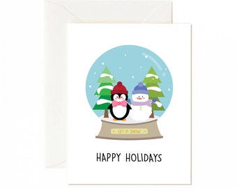 penguin card,snowman card,snow globe card,Holiday greeting cards,cards for friends,winter cards, xmas card, kawaii cards, cute holiday card