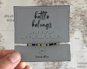 Battle Belongs Bracelet, Morse Code Bracelet, Secret Code Bracelet, 2 Chronicles 20:15, Phil Wickham, Handmade Bracelet, Beaded Bracelet