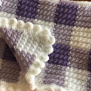 Precious Purple Gingham, Purple Gingham Blanket, Lilac Blanket, Ruffle Blanket, Girl Blanket, Crocheted Baby Gift, Baby Shower Gift