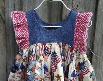 VINTAGE SKIRT/Blue Bodice/Red Ruffle - Patriotic Tunic 2 Available - Sizes 2T and 3T