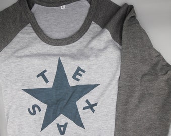 Texas Star T-Shirt, Texan Tee, State Shirt, 3/4 Sleeve Raglan Tee