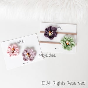 Handgefertigte gehäkelte Blume Schleife Nylon Stirnband Clip Baby Haarschmuck Ostern Foto Requisite Kleinkind Säugling