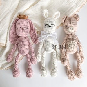 Häkelarbeit Hase Spielzeug Stofftier mit Krone Rosa Blau Neugeborenen Foto Requisite Kleinkind Säugling Baby Shower Geburtstag Geschenk Idee Handmade