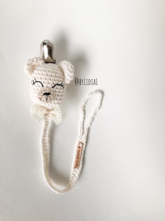 Handmade Crochet Bear Pacifier Clip With Lace Bow Tie - Etsy