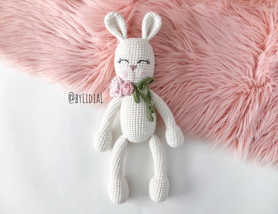 Crochet Bunny Rabbit Stuffed Toy With Flowers Scarf Etsy - crochet noob roblox minecraft keychain backpack toy etsy
