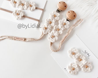 Crochet flower pacifier clip headband flower nylon baby accessories baby shower gift hair clip