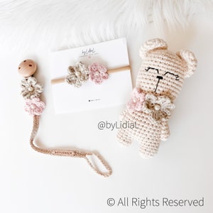 Gehäkelte Bär Blume Schnuller Clip Nylon Stirnband Set handmade Baby Shower Geschenk Idee Neugeborenen Foto Prop Kleinkind Kind