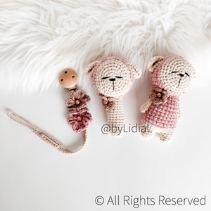 Lamb Rattle Pacifier Clip Toy with Flower Set