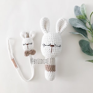 Crochet Häschen Rassel Spielzeug Set Schnullerkette Baby Shower Geschenk handmade Neugeborene Foto Requisite Kleinkind Säugling Baby Geschenk Neugeborenen Geschenk