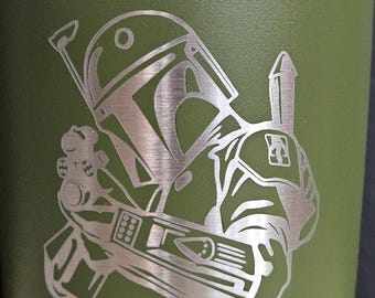 Gobelet Boba Fett Star Wars en acier inoxydable avec couvercle, 20 oz, double paroi isotherme sous vide, revêtement par poudre, gravé au laser