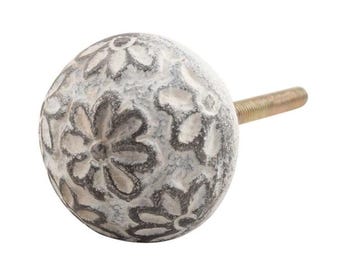 Vintage Floral Handmade White Iron Knob