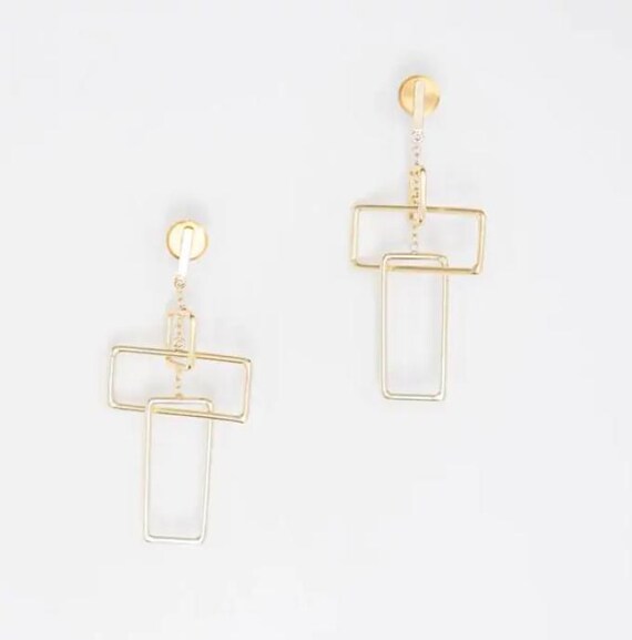 Vintage Interlocking Geometric Cross Earrings - image 2