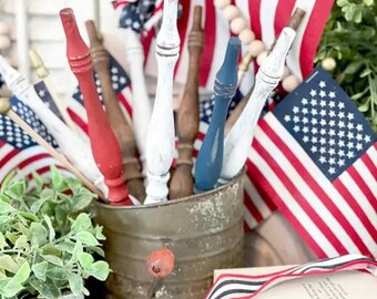 Vintage Decorative Patriotic Wood Spindle Set of 3