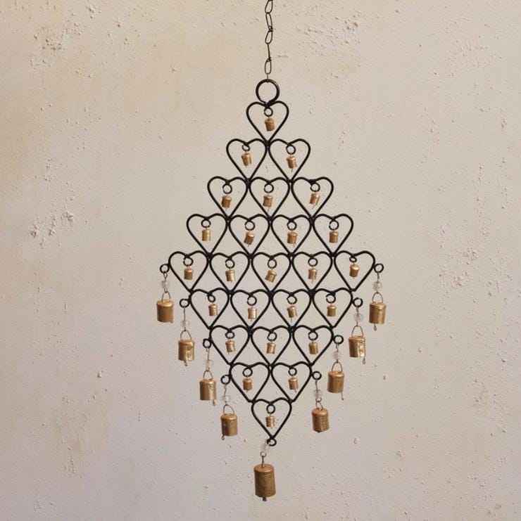 Vintage Hanging Metal Hearts Bell Chime