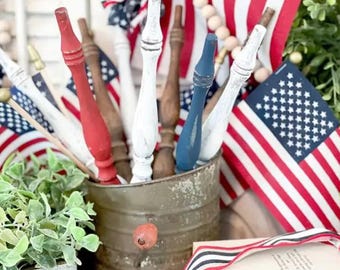 Vintage Decorative Patriotic Wood Spindle Set of 3