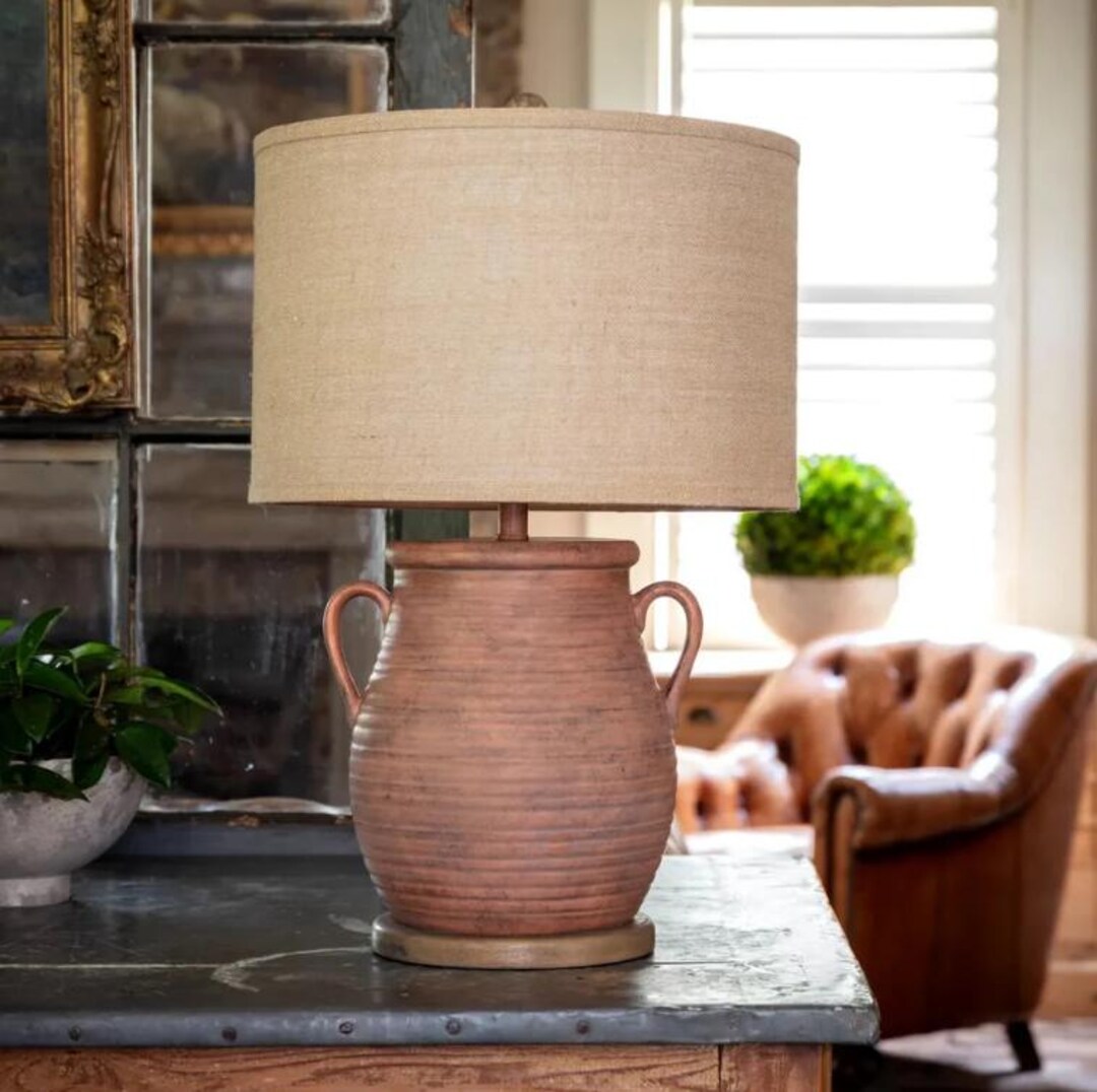 Antique Bean Pot Lamp Set - Etsy