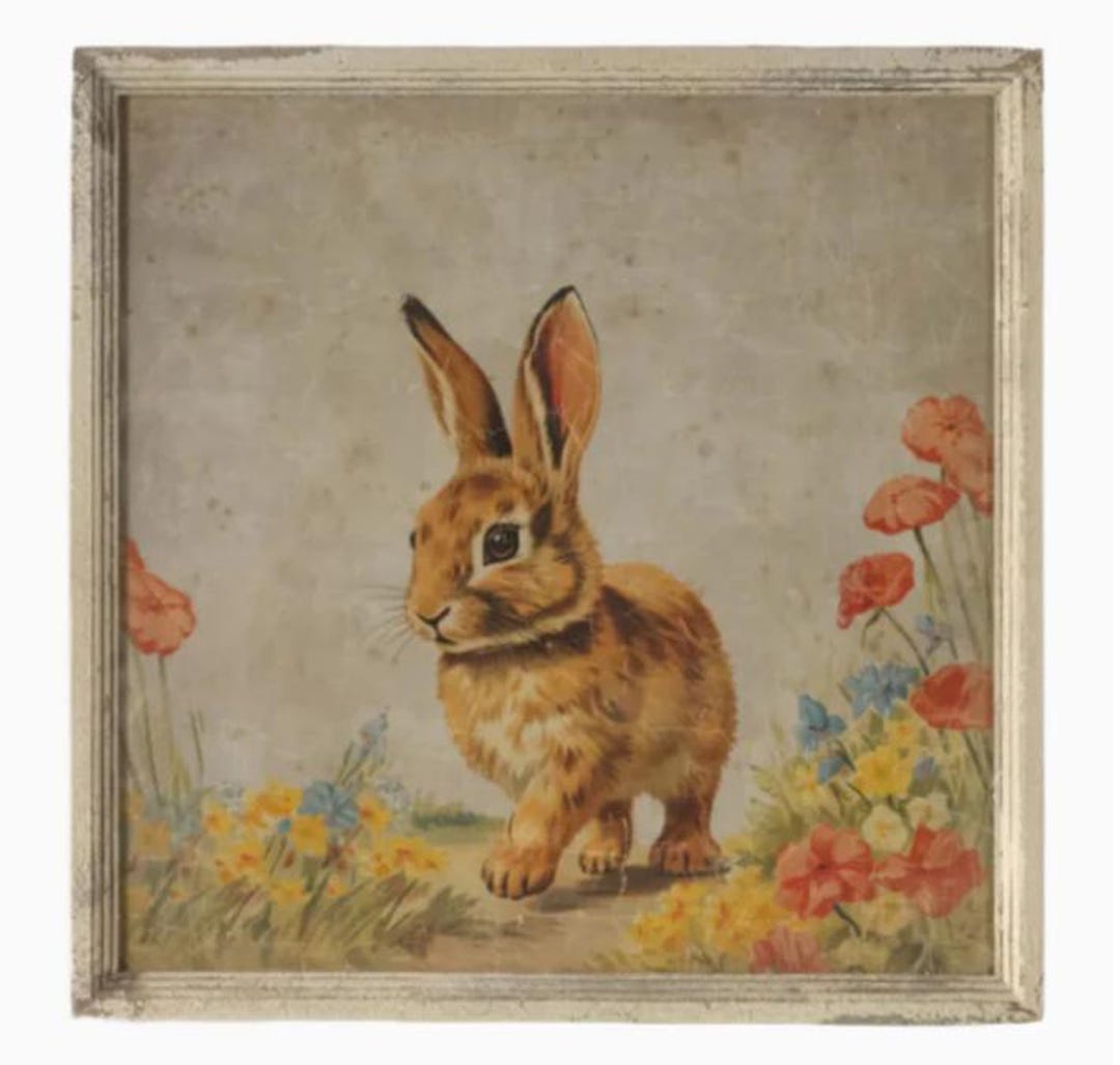 Vintage Framed Wandering Bunny Print - Etsy