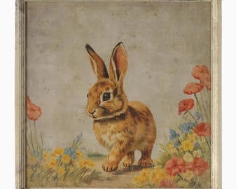 Vintage Framed Wandering Bunny Print