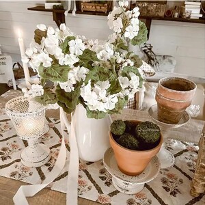 Vintage Faux White Geranium Stems Bush Set of 3