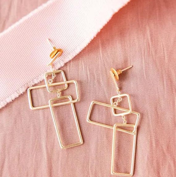 Vintage Interlocking Geometric Cross Earrings - image 1