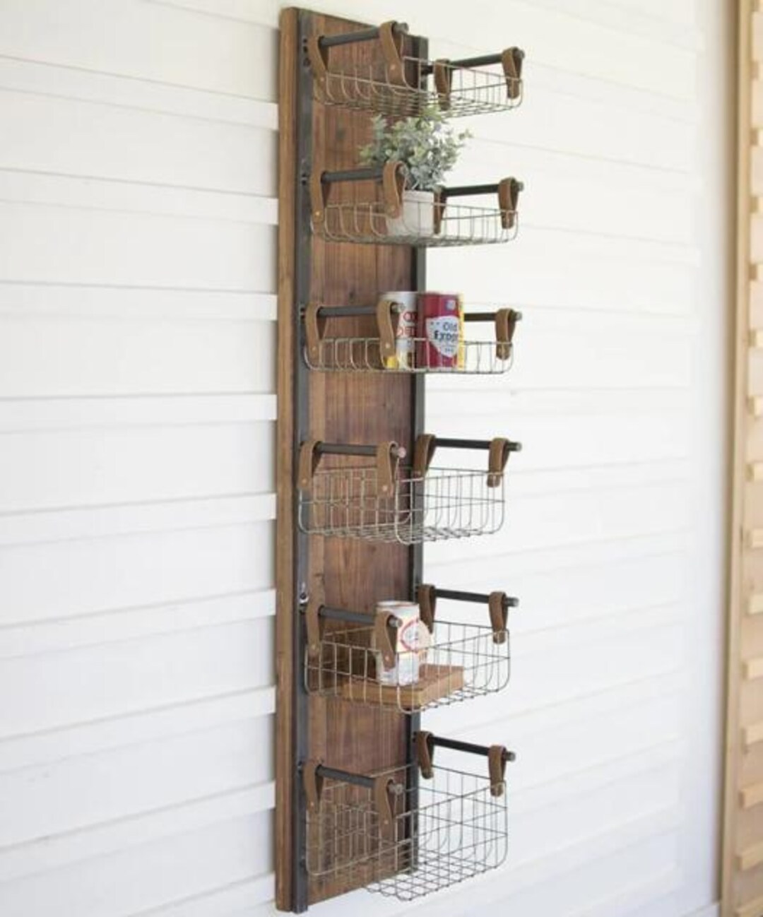Vintage Recycled Wood & Metal Wall Rack With Baskets - Etsy