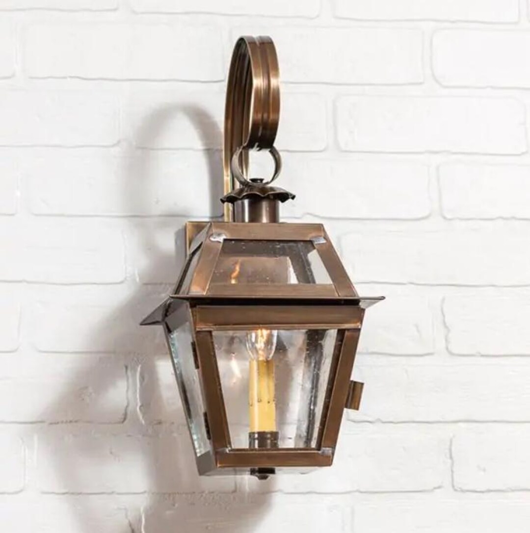 Antique Brass Lantern Outdoor Wall Light - Etsy