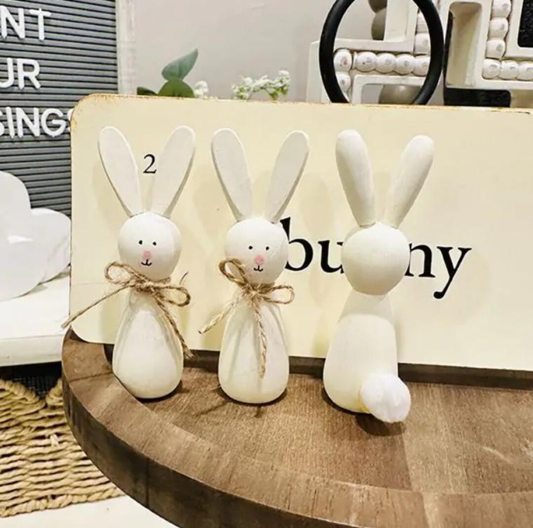 Vintage Painted Wooden Peg Bunny Set of 3 - Etsy