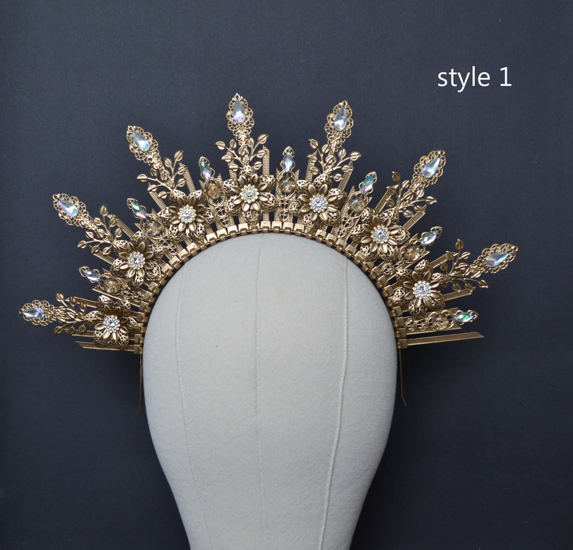 Gold halo crown Halo headpiece Spike headband Etsy