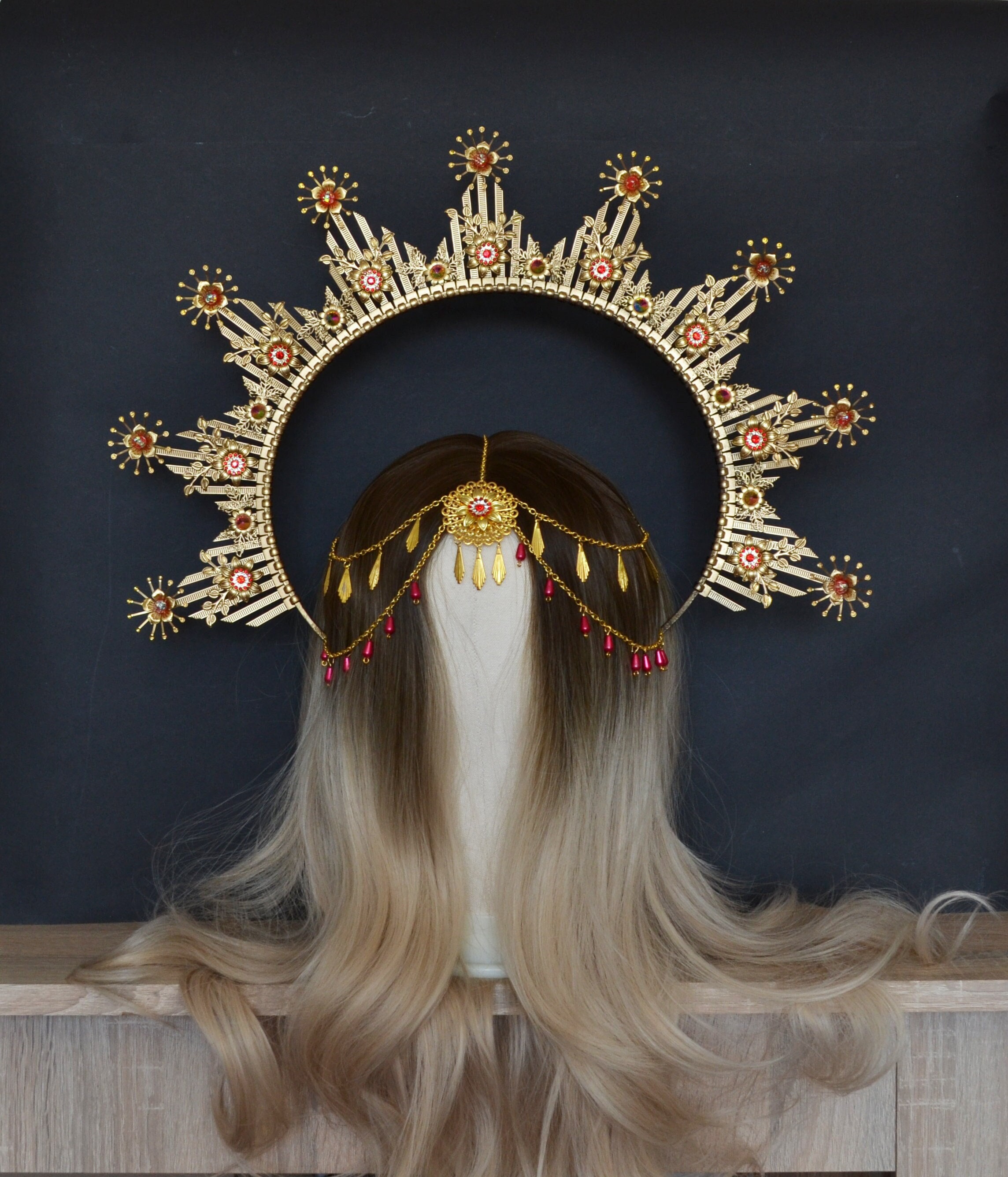 Sun halo headband Gold halo crown headpiece Goddess headpiece Etsy