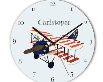 Baby Shower aviation Airplanes Airplane Flying Ace Wall Clock transportation New 10 Nursery Gift Bedroom
