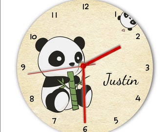Childrens Panda Bear Novelty handmade Wooden clock made in UK by Lark Rise 