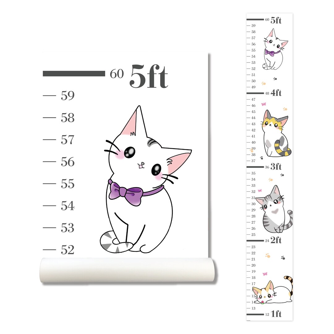 Cat, Growth Chart Wall Decal, Height Chart, Kids Growth Chart, Growth