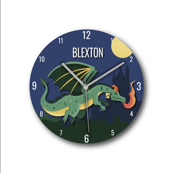 Dragon personalized kids wall clock, Girl and boy clock, Wall décor, Silent movement clock, Good for bedroom Great for kids gift