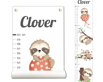 Personalized Growth Chart, Height Chart, Kids Growth Chart, Growth Chart Canvas, Sloth Theme, Kid room Décor, Poly Canvas