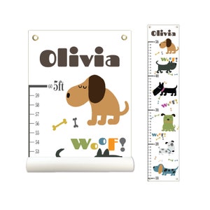Dogs, Personalized Growth Chart, Height Chart, Kids Growth Chart, Growth Chart Canvas, Kid Room Décor, Cute Wall Hanging, Poly Canvas