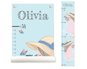 Cute Girl, Personalized Growth Chart, Height Chart, Kids Growth Chart, Growth Chart Canvas, Kids Room Décor, Nursery, Poly Canvas