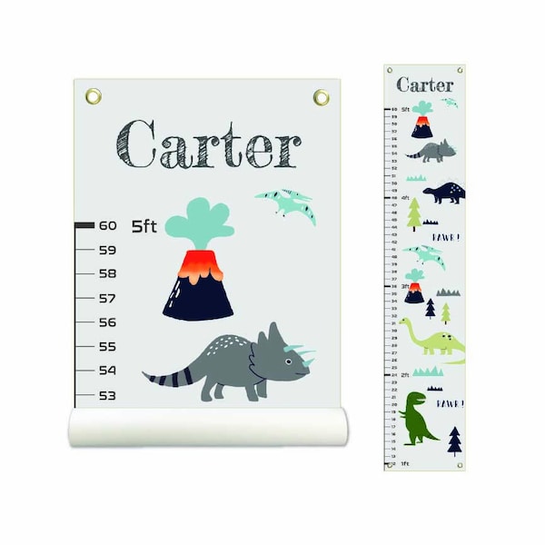 Dinosaur Personalized Growth Chart, Kids Growth Chart, Canvas Growth Chart, Height Chart, Kids Room, Wall Decor, Gift for Kids/Toddler/baby