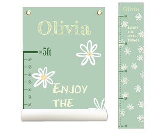 Personalized Growth Chart, Height Chart, Kids Growth Chart, Growth Chart Canvas, Kid Room Décor, Cute Wall Hanging, Poly Canvas, Flower