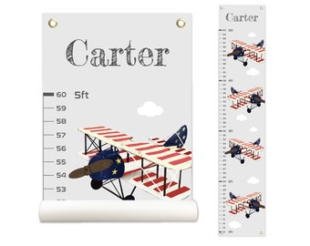 Airplane, Personalized Growth Chart, Height Chart, Kids Growth Chart, Growth Chart Canvas, Kids Room Décor, Nursery, Wall Décor, Poly Canvas