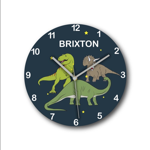Dinosaurs personalized kids wall clock, Girl and boy clock, Wall decor, Silent movement clock, Good for bedroom Great for kids gift