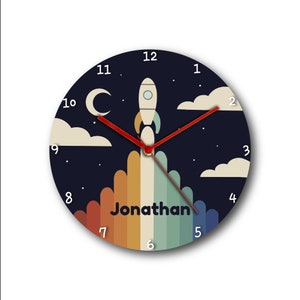 Spaceship personalized kids wall clock, Clock for Boy, Space Clock, Silent movement clock, Good for bedroom Great for kids gift