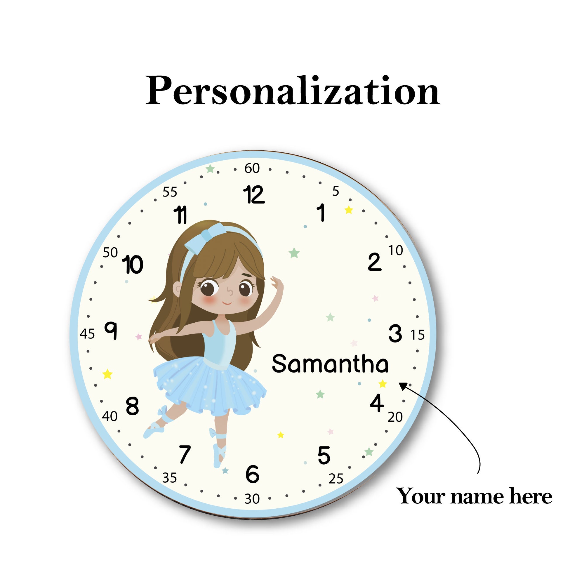 Personalized Kids Wall Clock Girl Wall Clock Educational Etsy