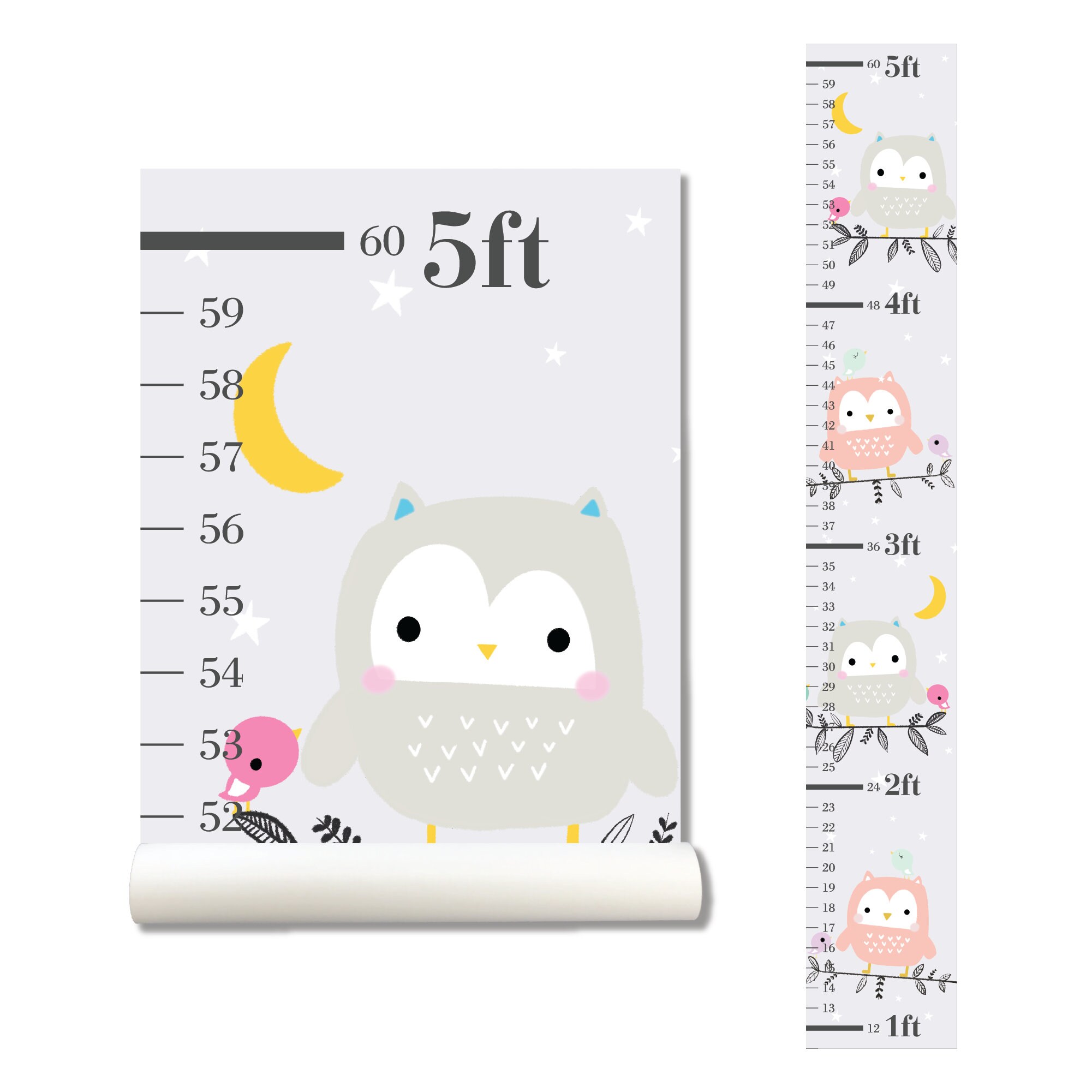 Owl Growth Chart Wall Decal Height Chart Kids Growth Chart Etsy