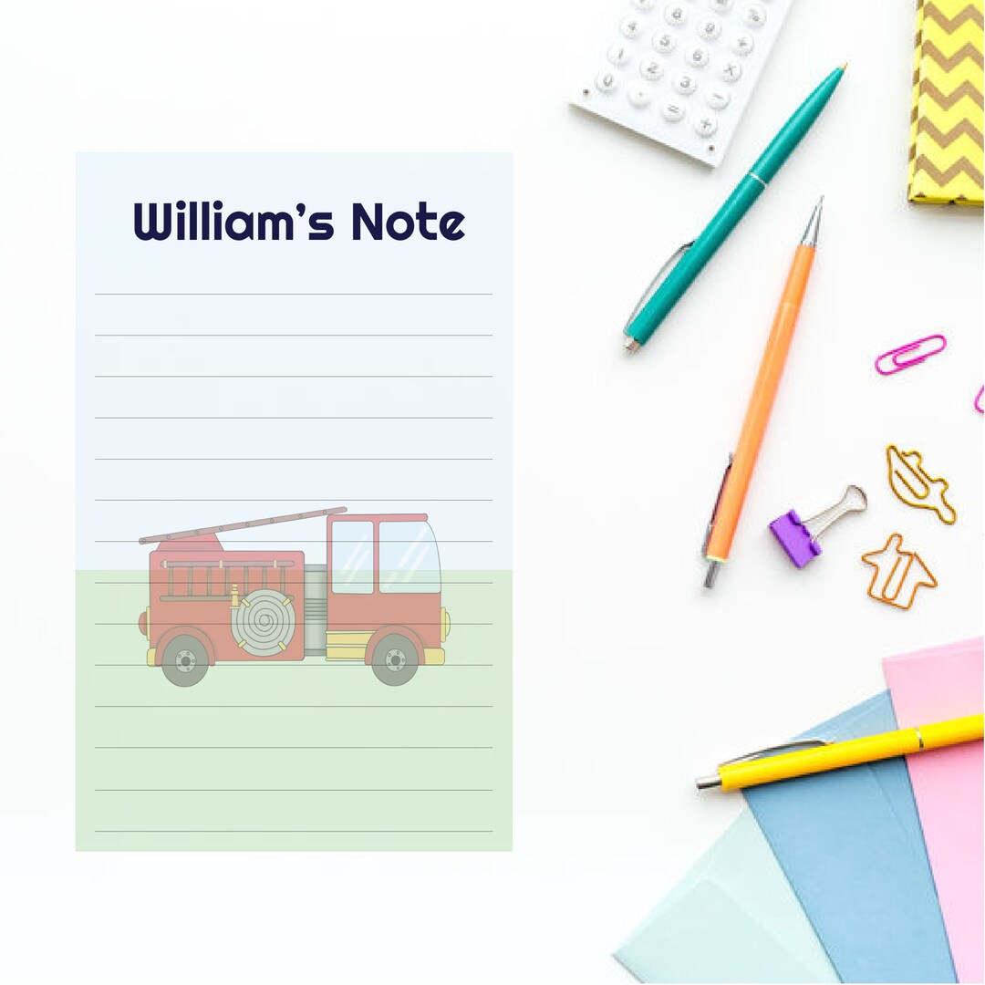 Personalized Kids Notepad | Fire Truck | Customized Kids Notepad | Kids ...