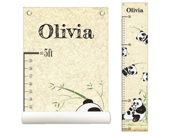 Panda, Personalized Growth Chart, Height Chart, Kids Growth Chart, Growth Chart Canvas, Kid Room Décor, Cute Wall Hanging, Poly Canvas