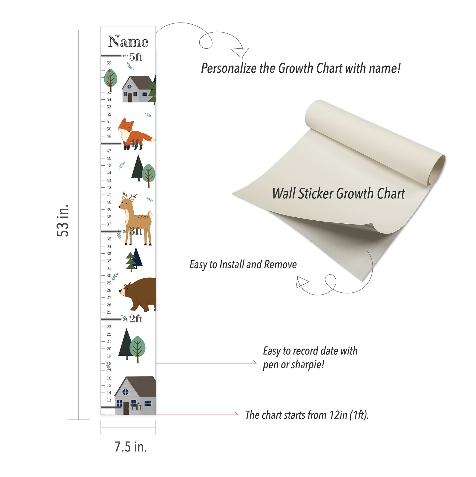 Personalized Growth Chart Wall Decal Height Chart Kids Etsy