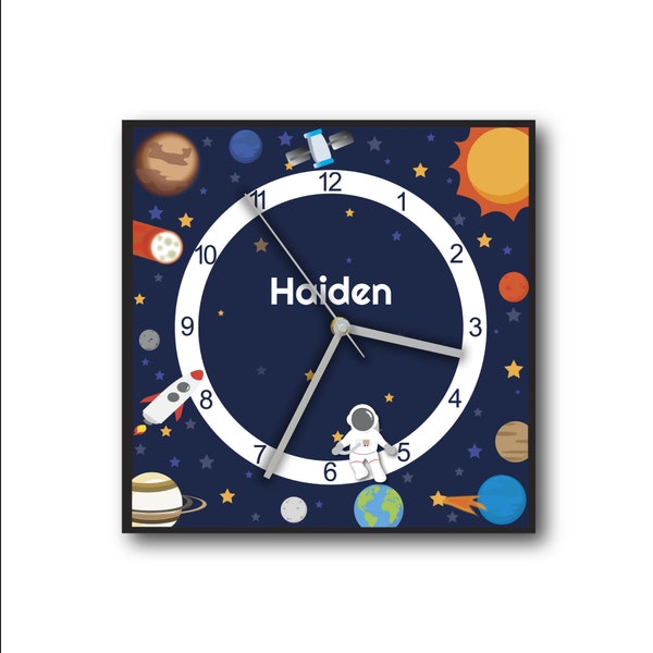 Astronaut personalized kids wall clock, Kids clock, Space Clock, Silent movement clock, Good for bedroom Great for kids gift